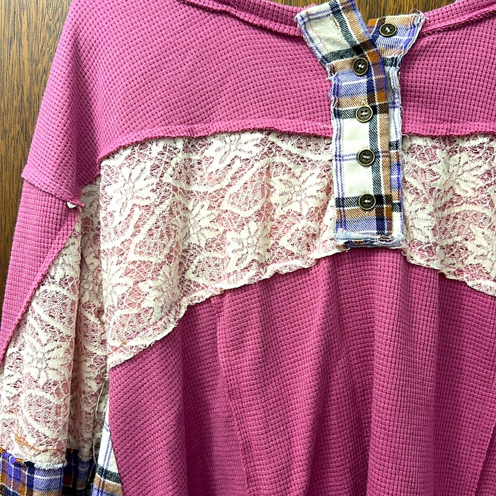 Mixed media waffle knit top